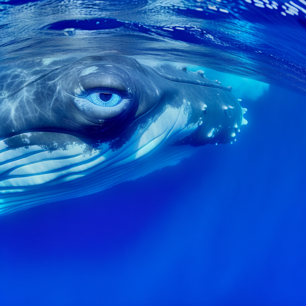Close-up of humpback whale eye underwater