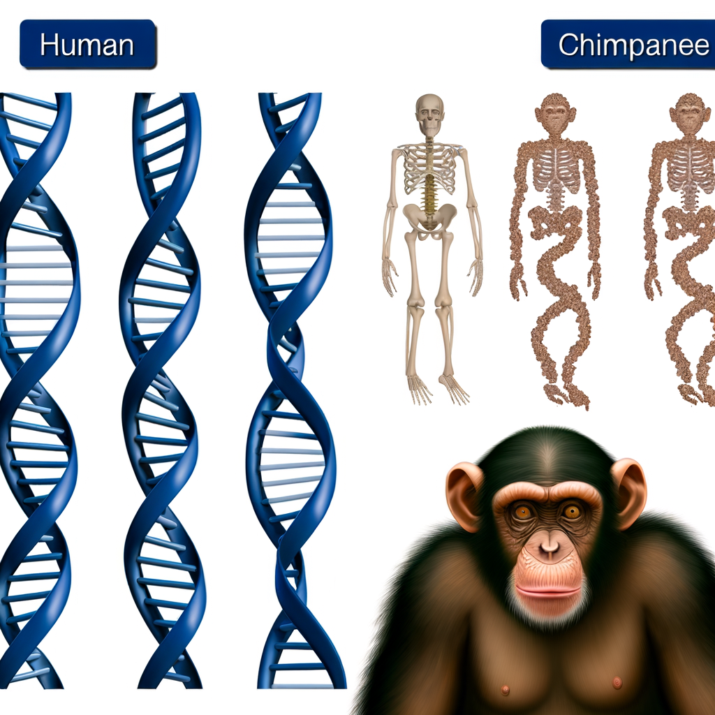Human and chimpanzee DNA comparison illustration