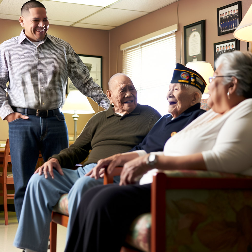 Smiling group of seniors sharing stories together.
