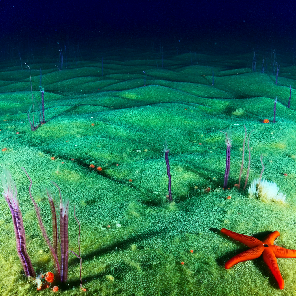 Beneath the ocean surface, colorful marine life thrives.