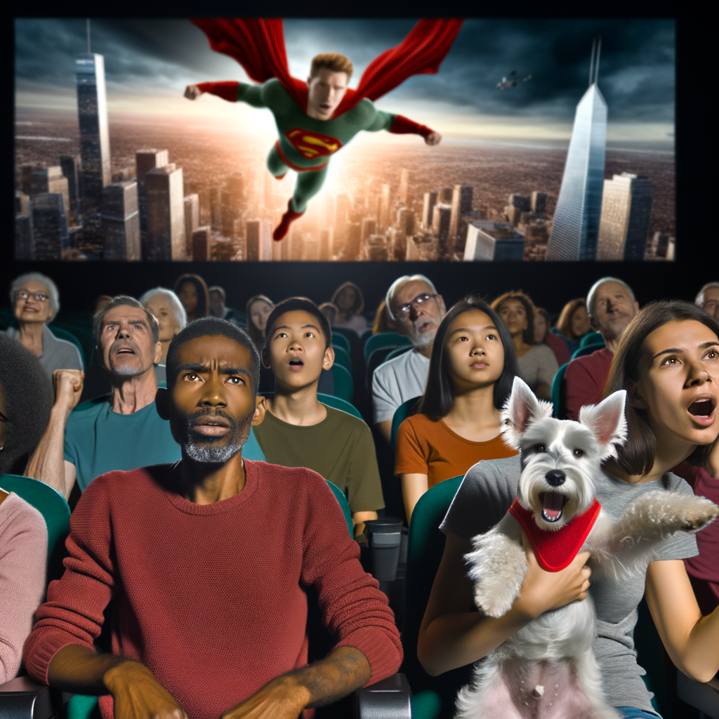 Audience amazed by a superhero movie scene.