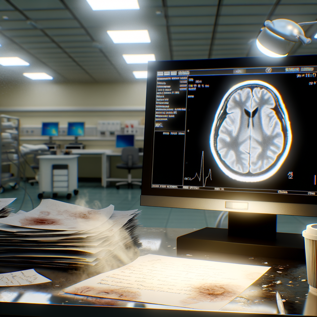 Brain scan displayed on a monitor in a lab.