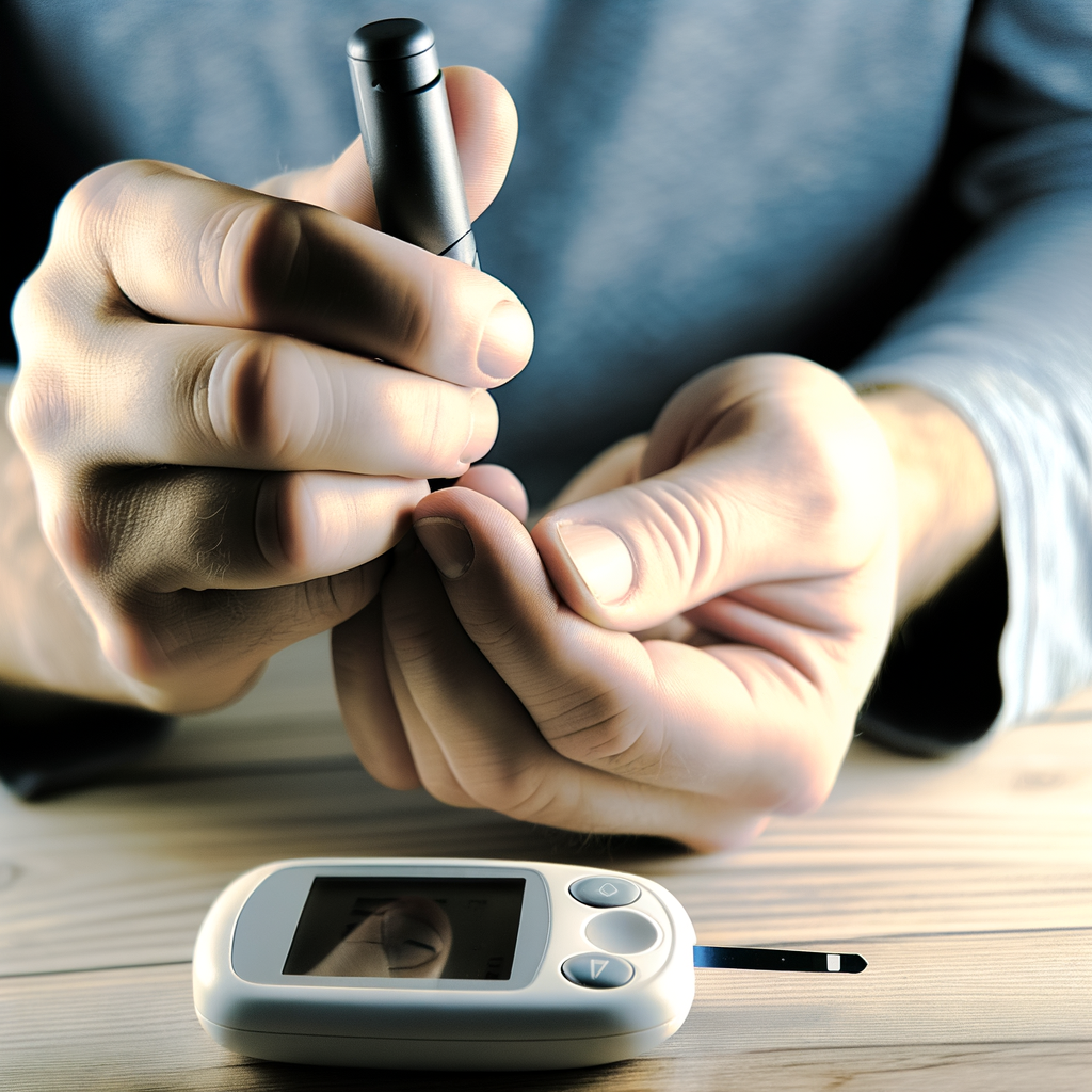 Person checking blood sugar levels with a glucometer.