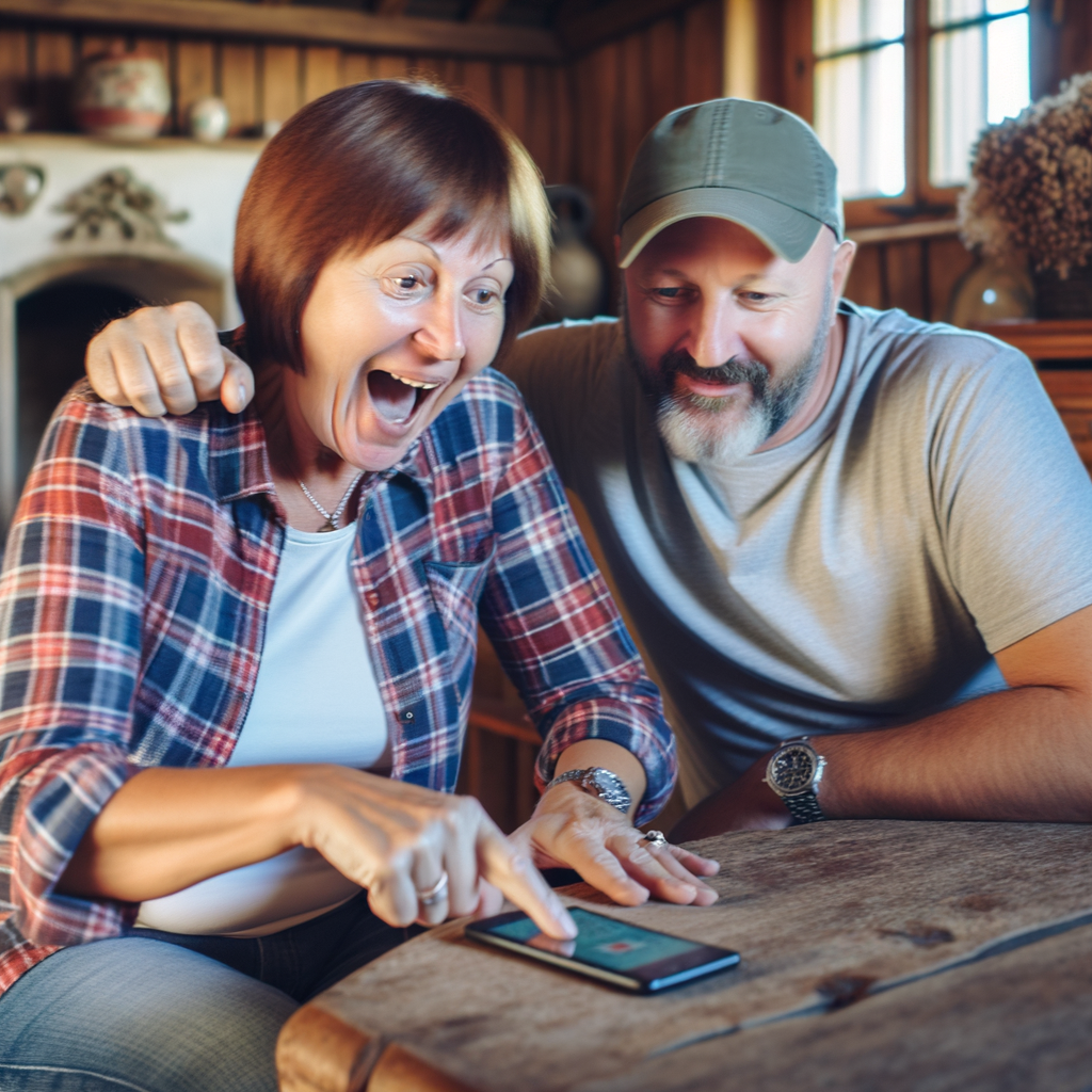 Excited couple enjoying a fun moment together.