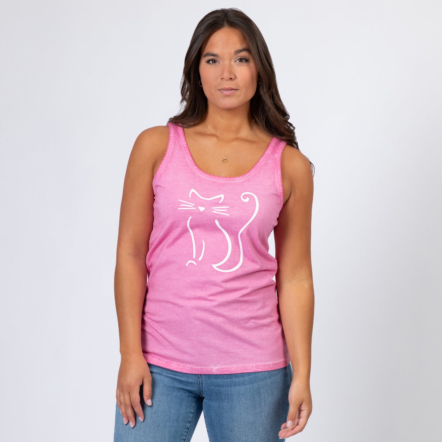 Cat Silhouette Vintage Acid Wash Tank Top