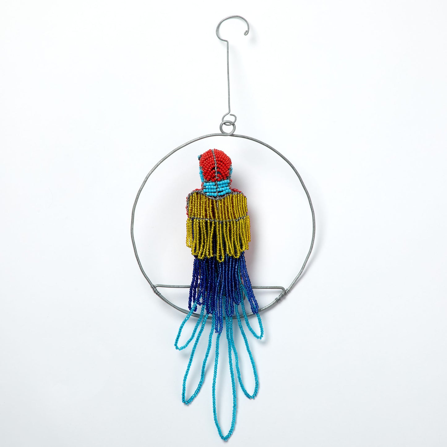 Hand-Beaded Swinging Parrot Decor