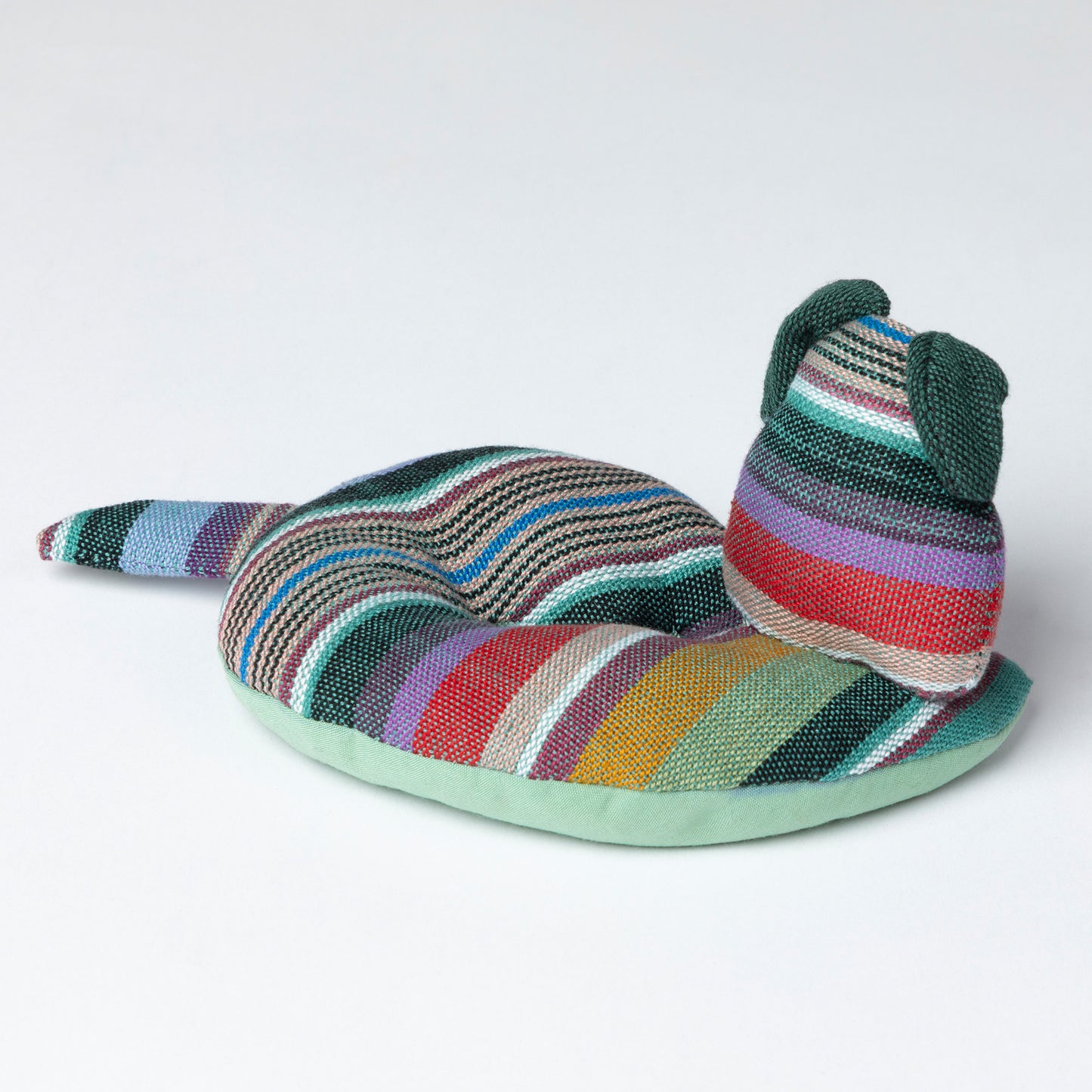 Colorful striped trivet on a white background