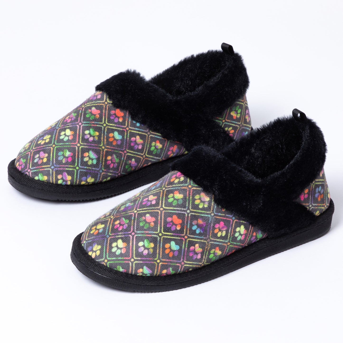 Paw Print Faux Fur Lined Indoor/Outdoor Slipper Shoes