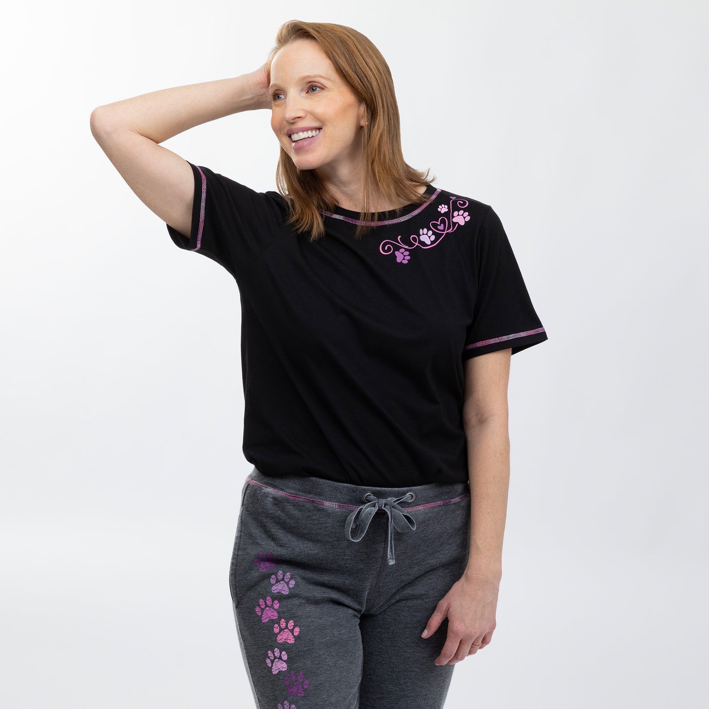 Soft Steps Paw Print Contrast Stitch Tee