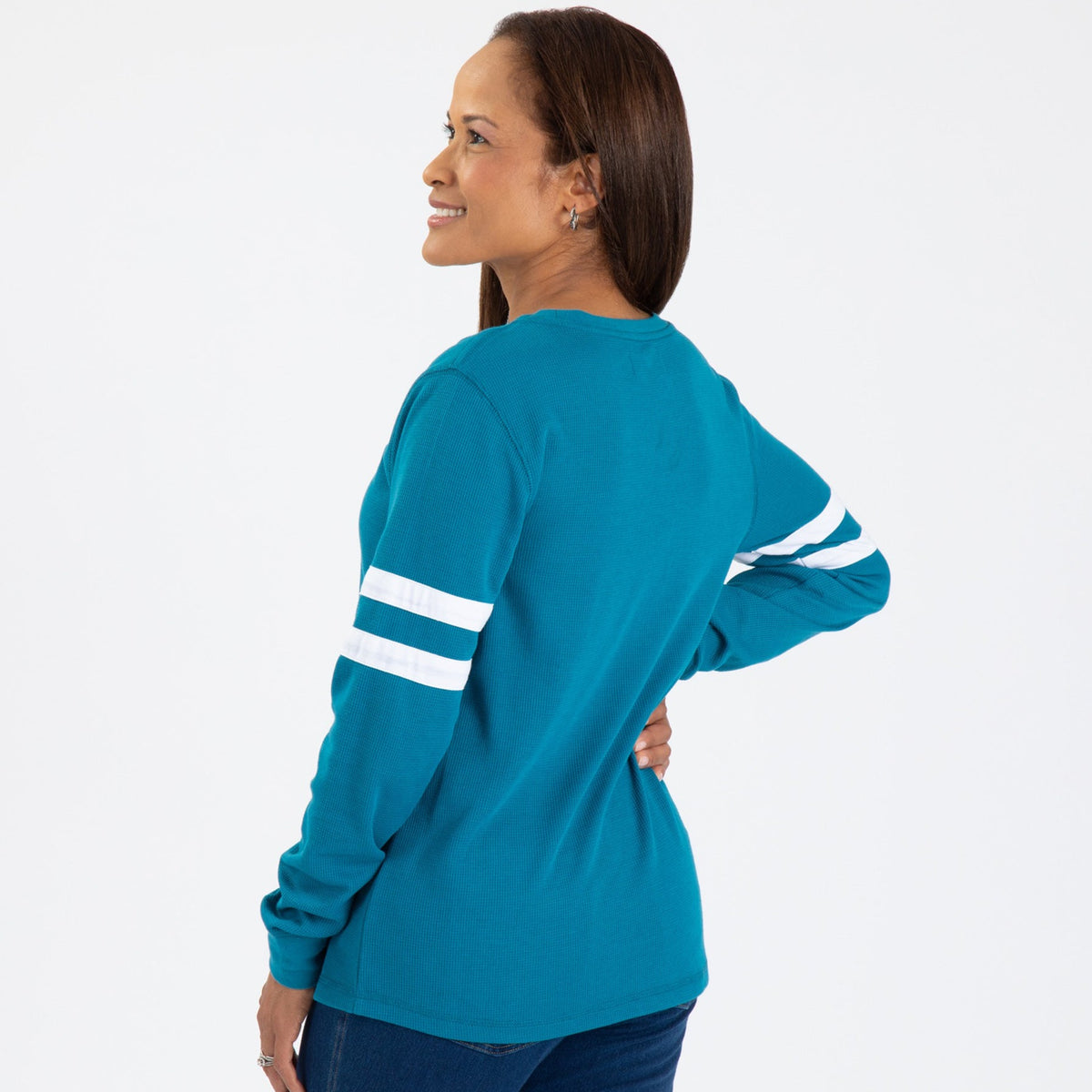 Paw Stripe Waffle Knit Thermal Long Sleeve Top