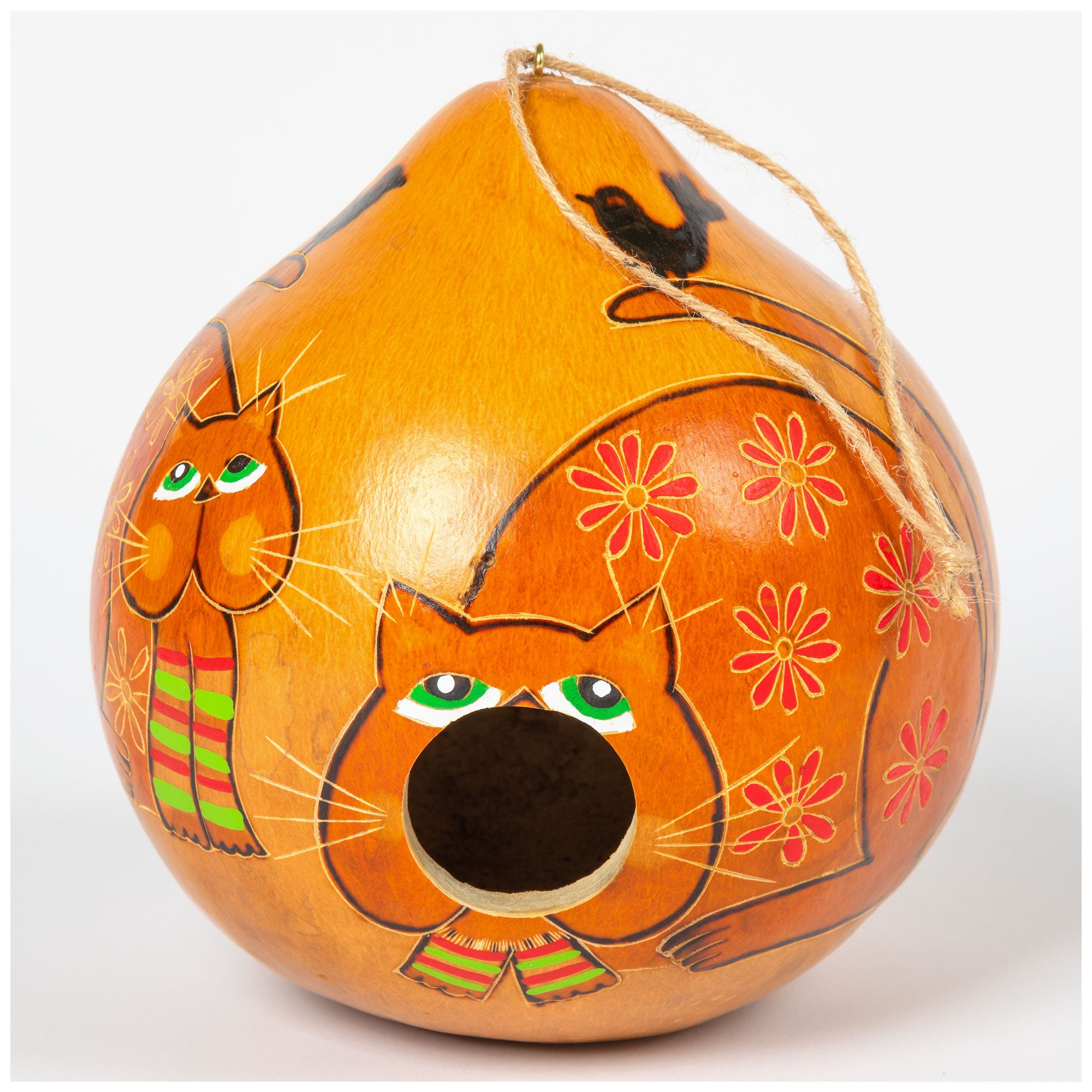 Whimsical Kitty print Gourd Birdhouse! One of a kind! Garden Art and Home Decor. Hand made. orders