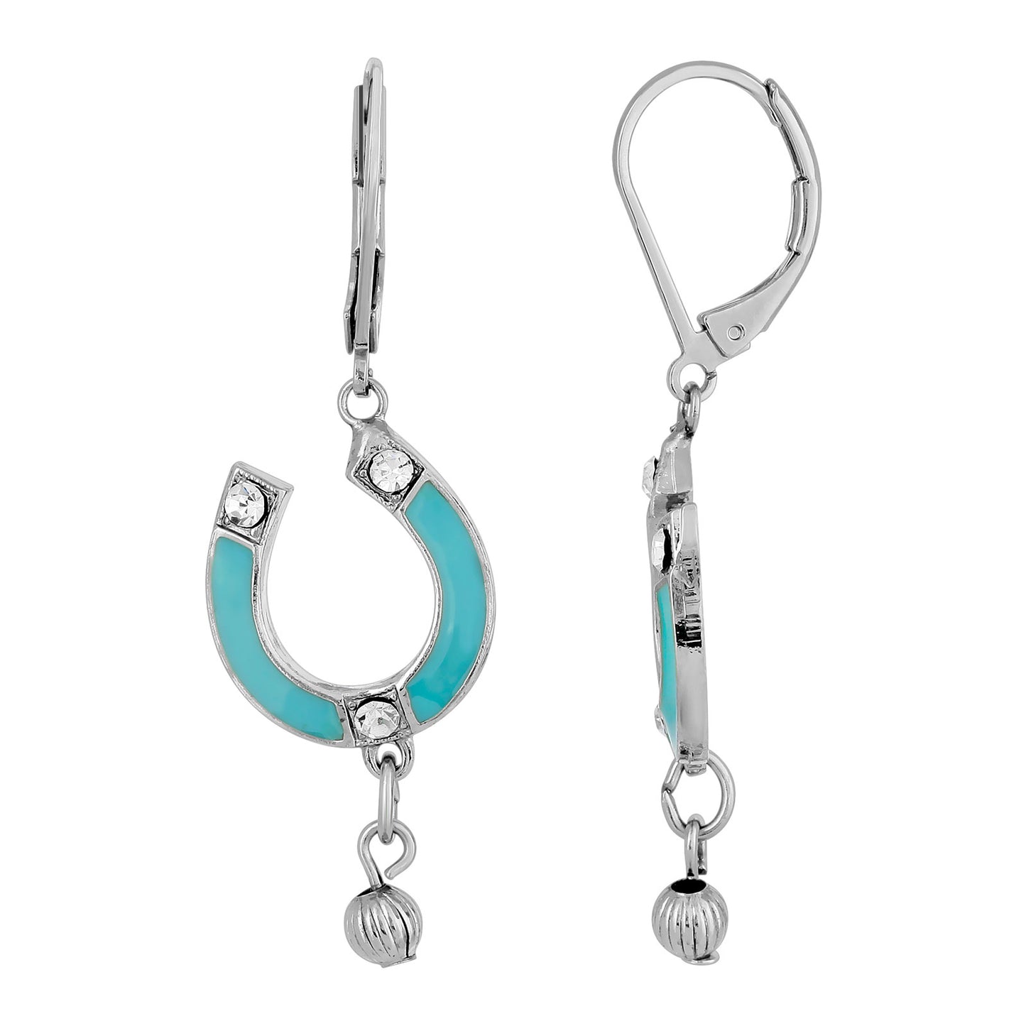 1928 Jewelry® Silver-Tone Enamel Turquoise Color With Crystal Accents Horsehoe Drop Earrings