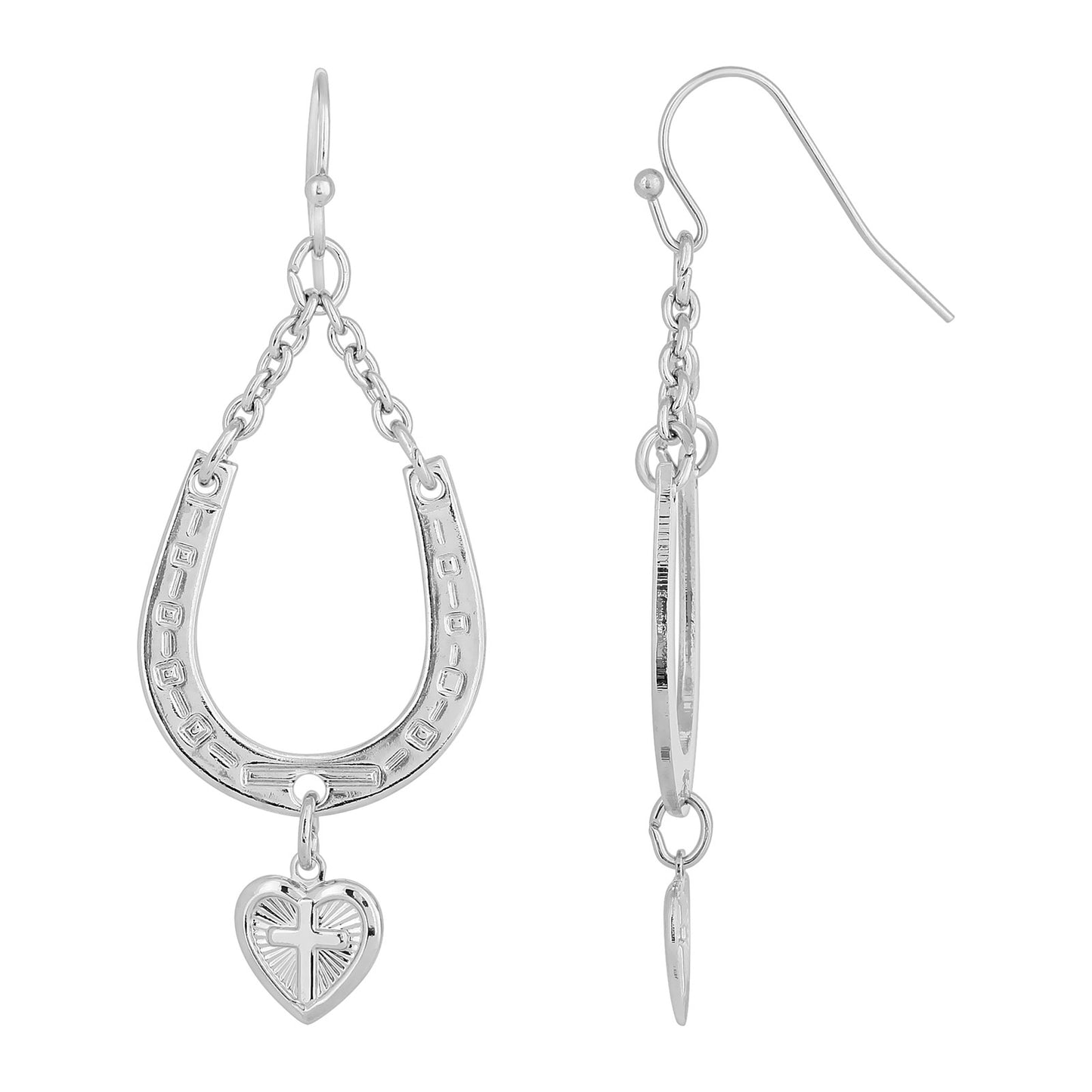 1928 Jewelry® Silver-Tone Horseshoe And Heart With Cross Drop Earrings