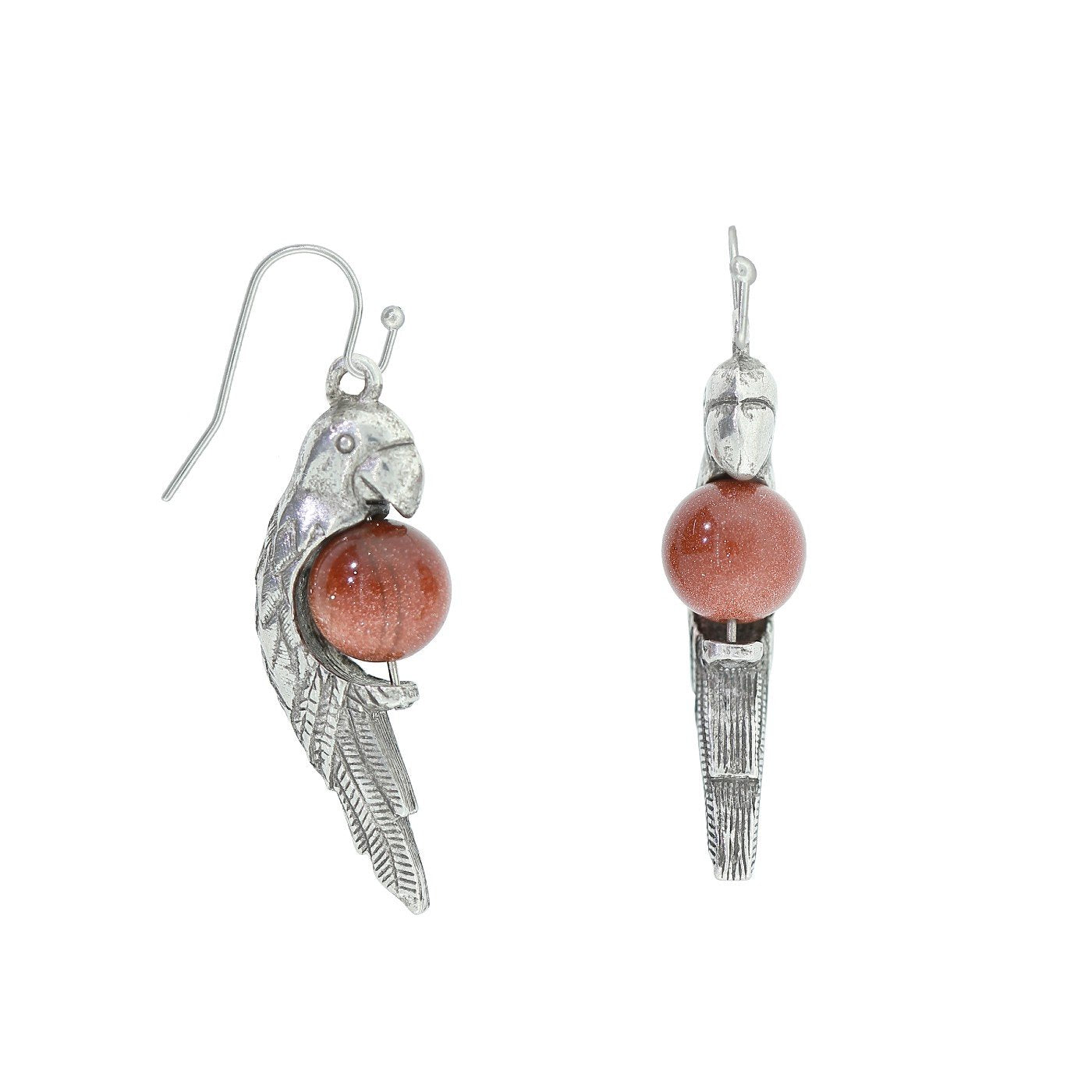 1928 Jewelry® Pewter Parrot With Goldstone Bead Earring