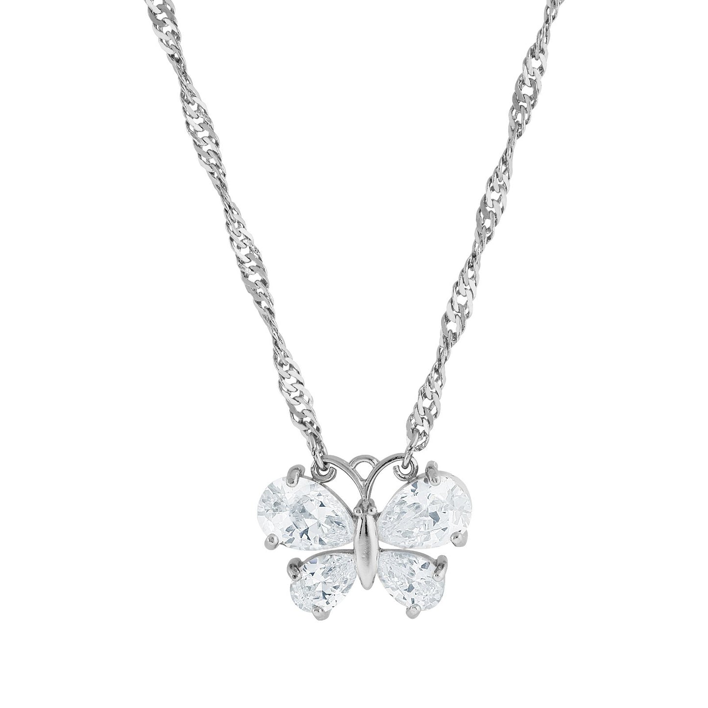 1928 Jewelry® Silver-Tone Cubic Zirconia Butterfly Necklace 16"Adj.