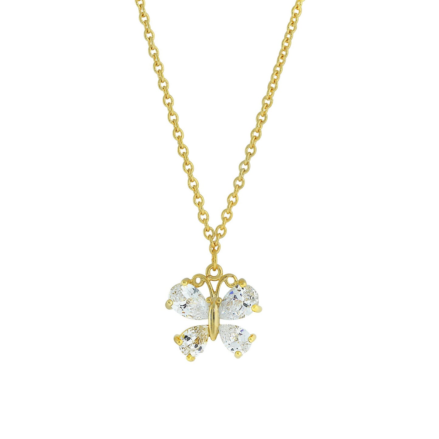 1928 Jewelry® 14K Gold-Dipped Cubic Zirconia Butterfly Pendant Necklace 16"Adj.