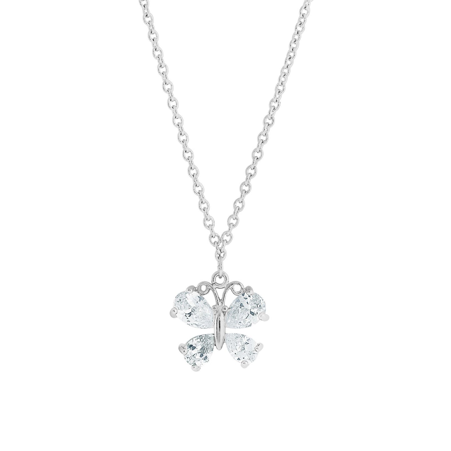 1928 Jewelry® Silver-Tone Cubic Zirconia Butterfly Pendant Necklace 16"Adj.