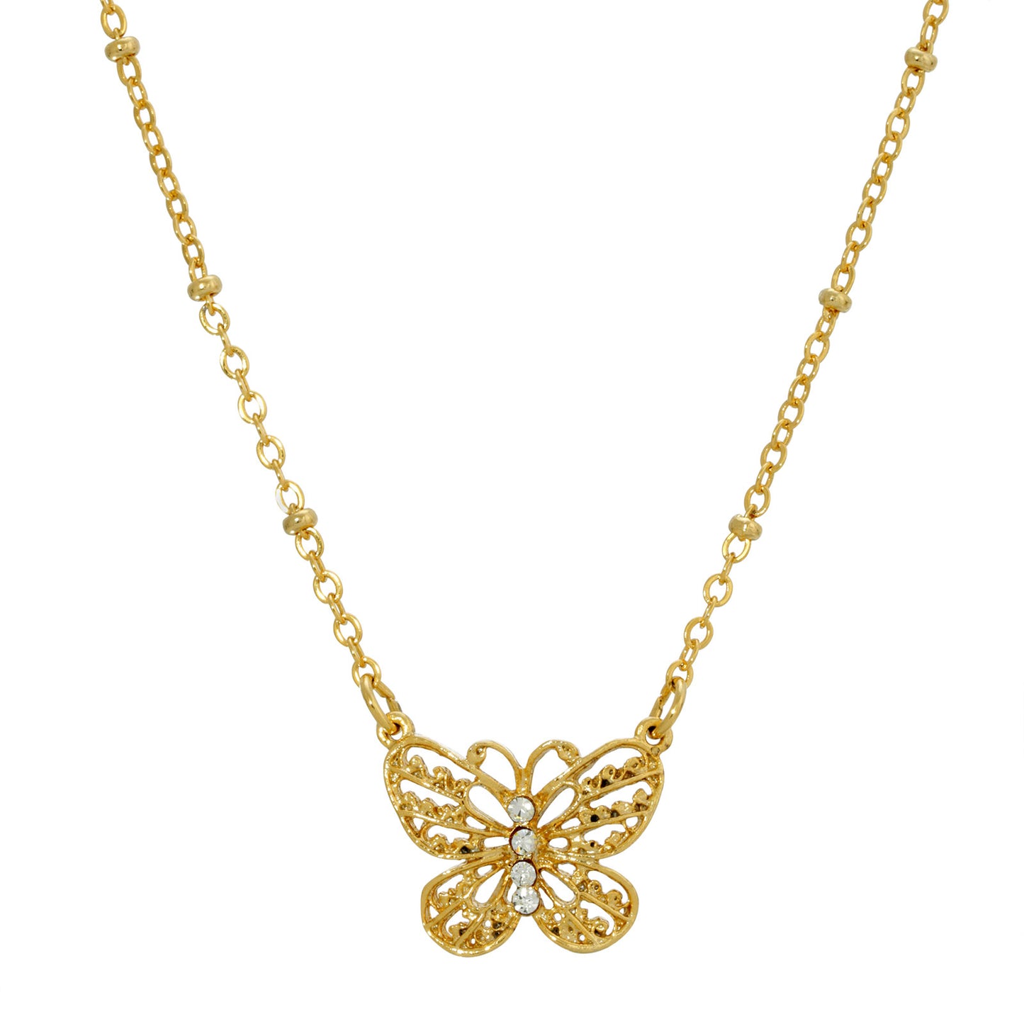 1928 Jewelry® Gold Tone Crystal Accent Petite Filigree Butterfly Pendant Necklace 16In Adj.