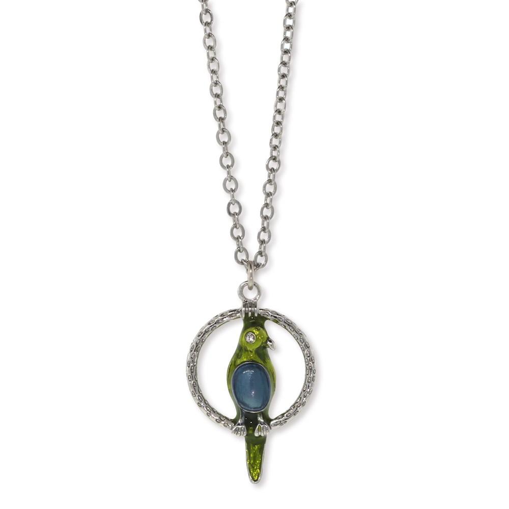 1928 Jewelry® Pewter Blue & Green Enamel Parrot Hoop Necklace 16"Adj.