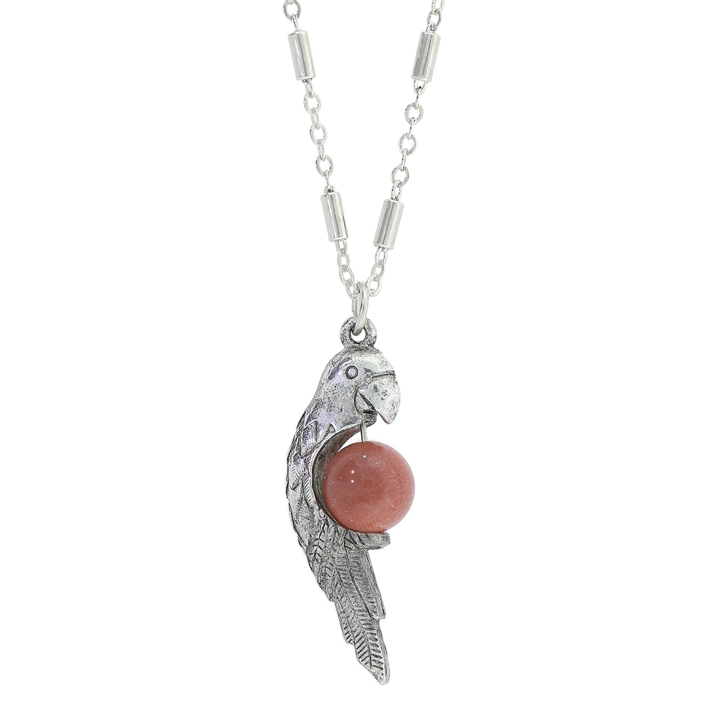 1928 Jewelry® Pewter Parrot With Goldstone Bead Necklace 16"Adj.