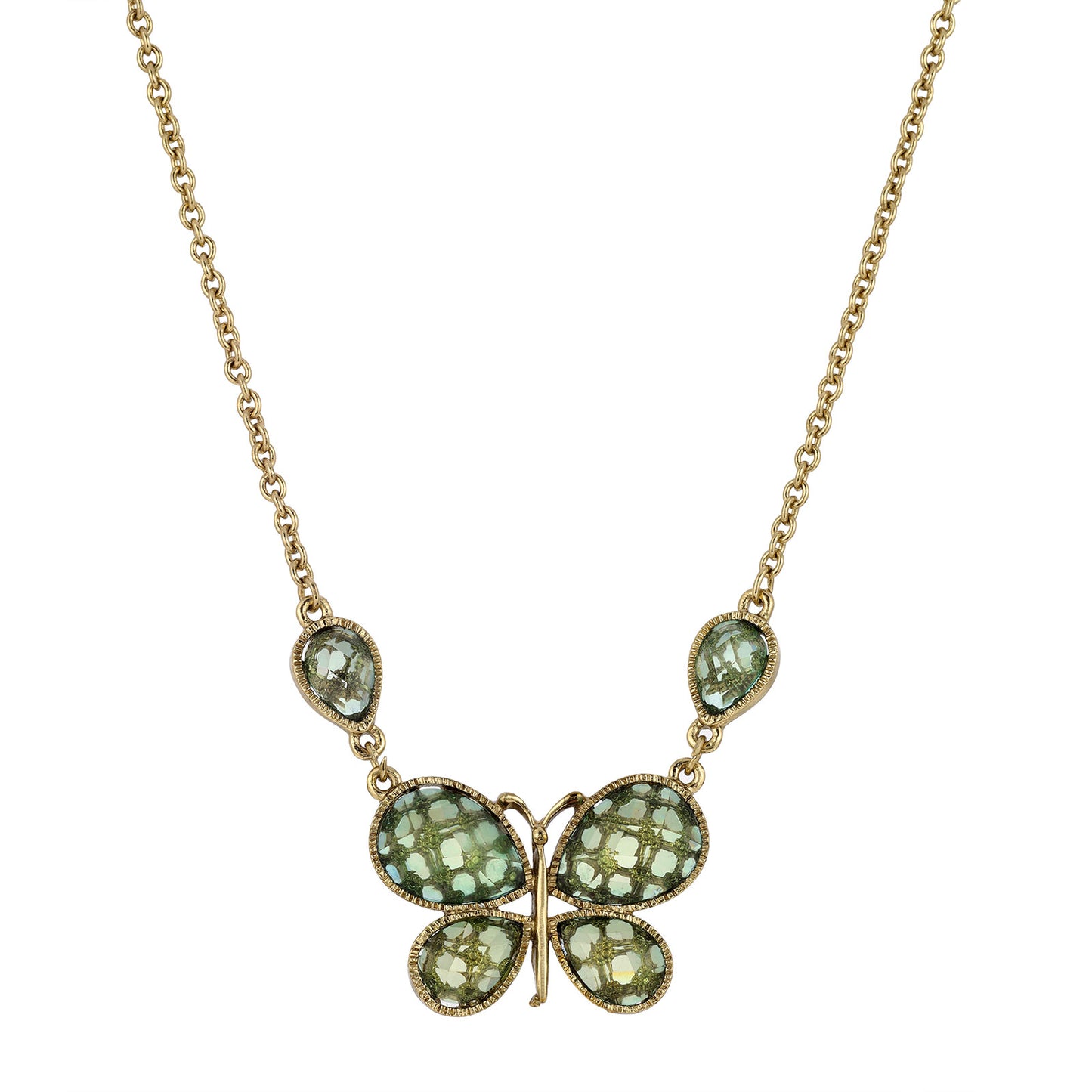 1928 Jewelry® Gold-Tone Lt. Aqua Faceted Butterfly Necklace 16"Adj.