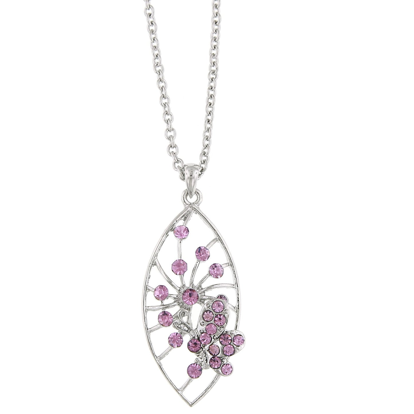 1928 Jewelry® Silver-Tone Lt. Amethyst Pave Butterfly Necklace Pendant Necklace 16"Adj.