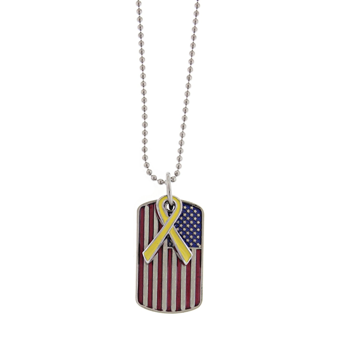 1928 Jewelry® Silver-Tone Enameled Flag Dog Tag W/ Yellow Ribbon Necklace 24