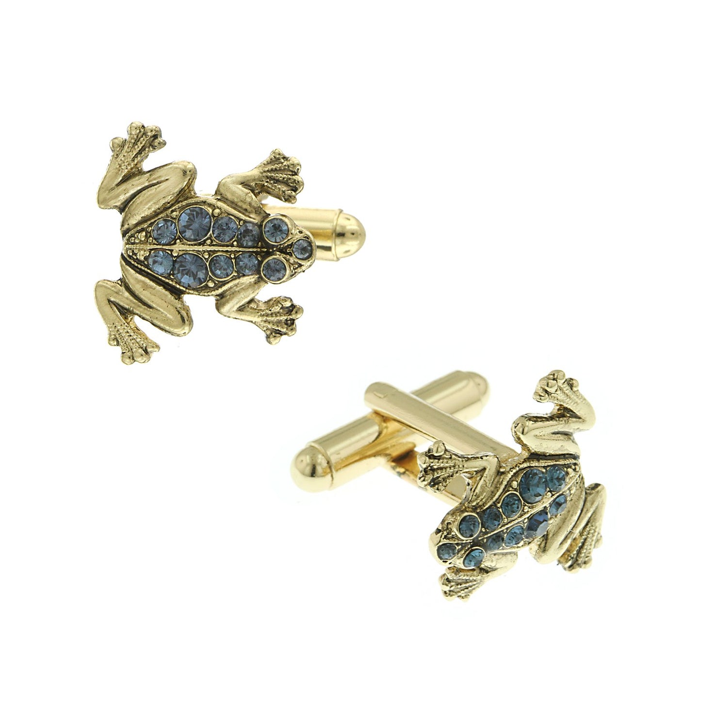 1928 Jewelry® 14K Gold Dipped Blue Crystal Frog Cufflinks