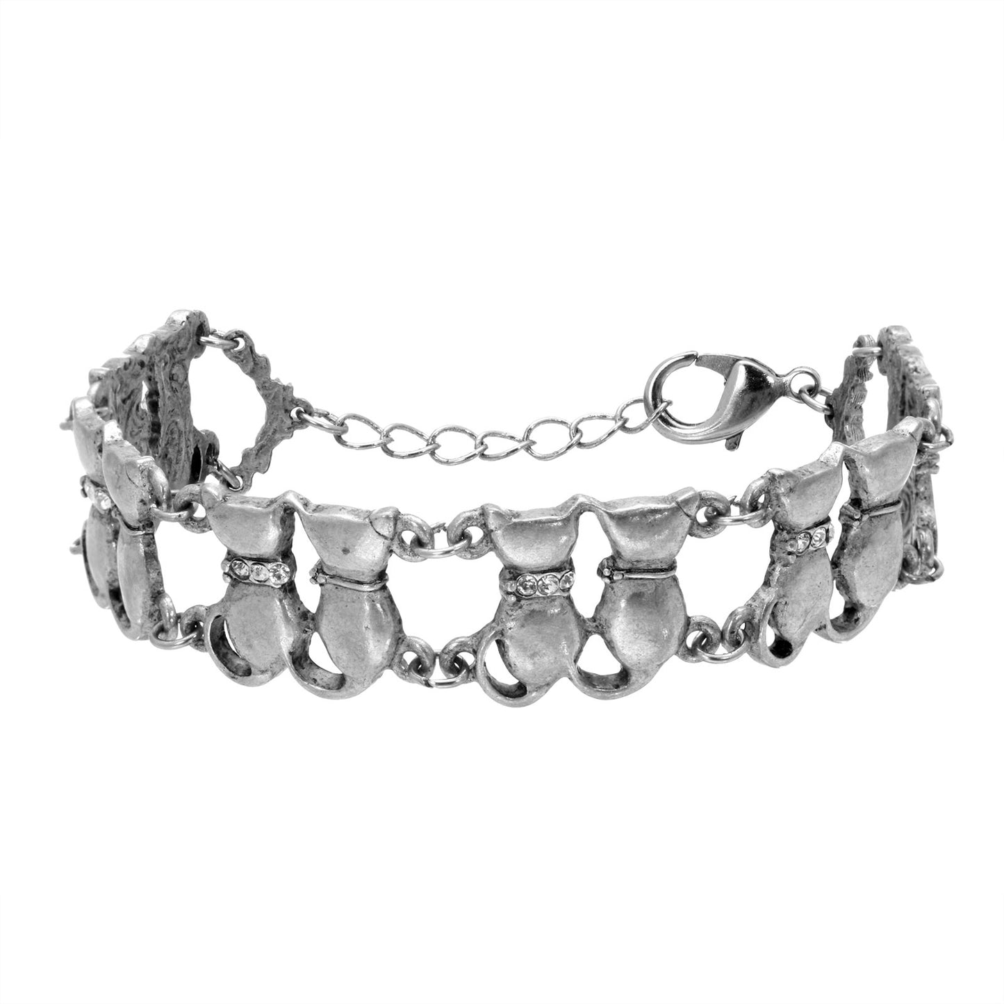 1928 Jewelry® Silver Tone Crystal Multi Double Cat Chain Bracelet