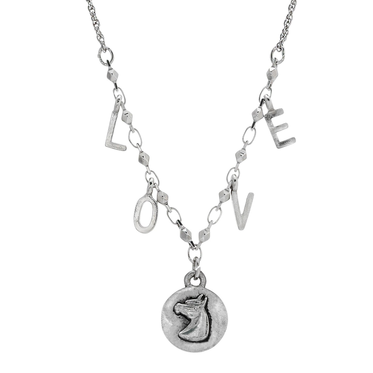 1928 Jewelry® Pewter And Silver Tone Horse With Love Initials Necklace 16 Inches