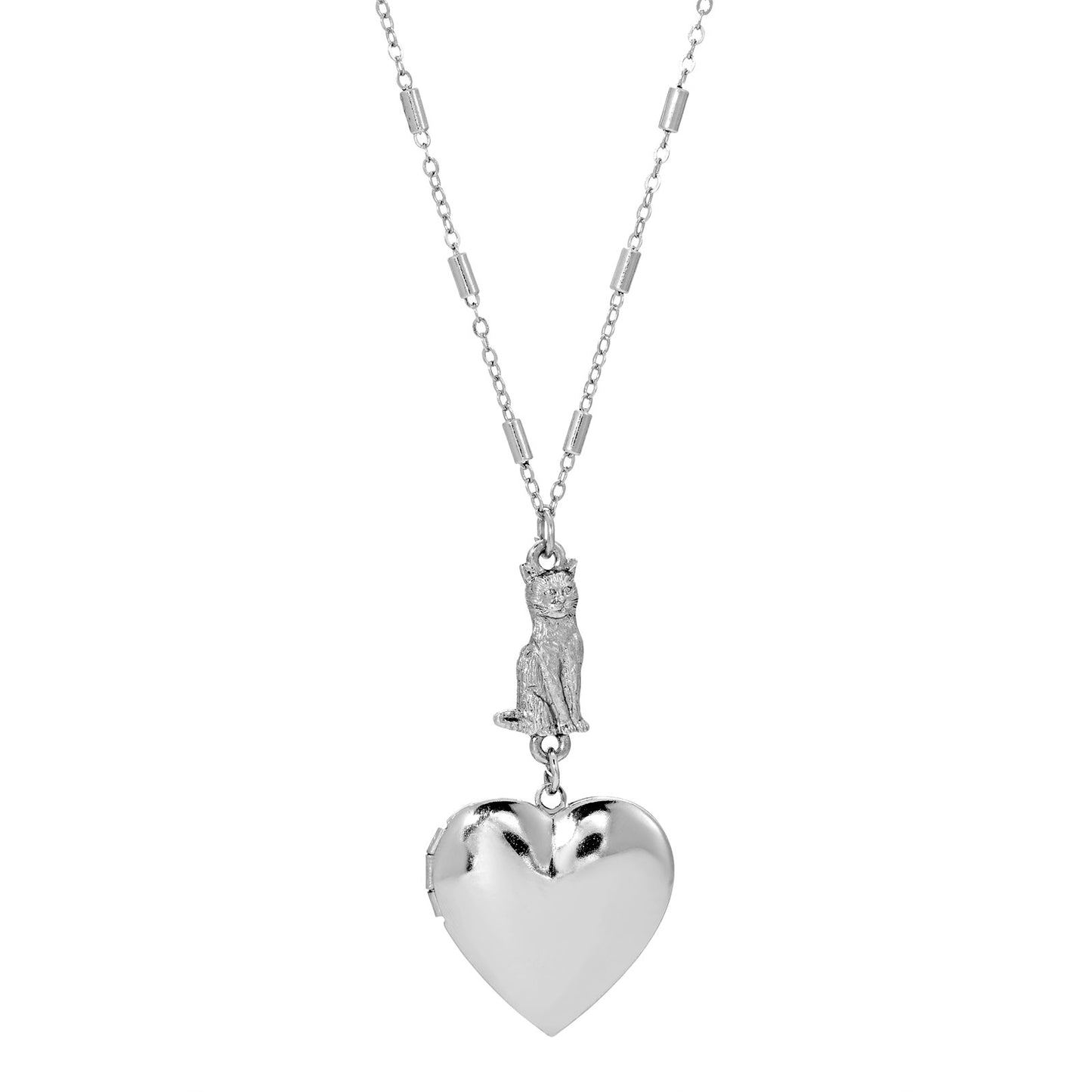 1928 Jewelry® Silver Tone Heart Cat Necklace 30 Inches