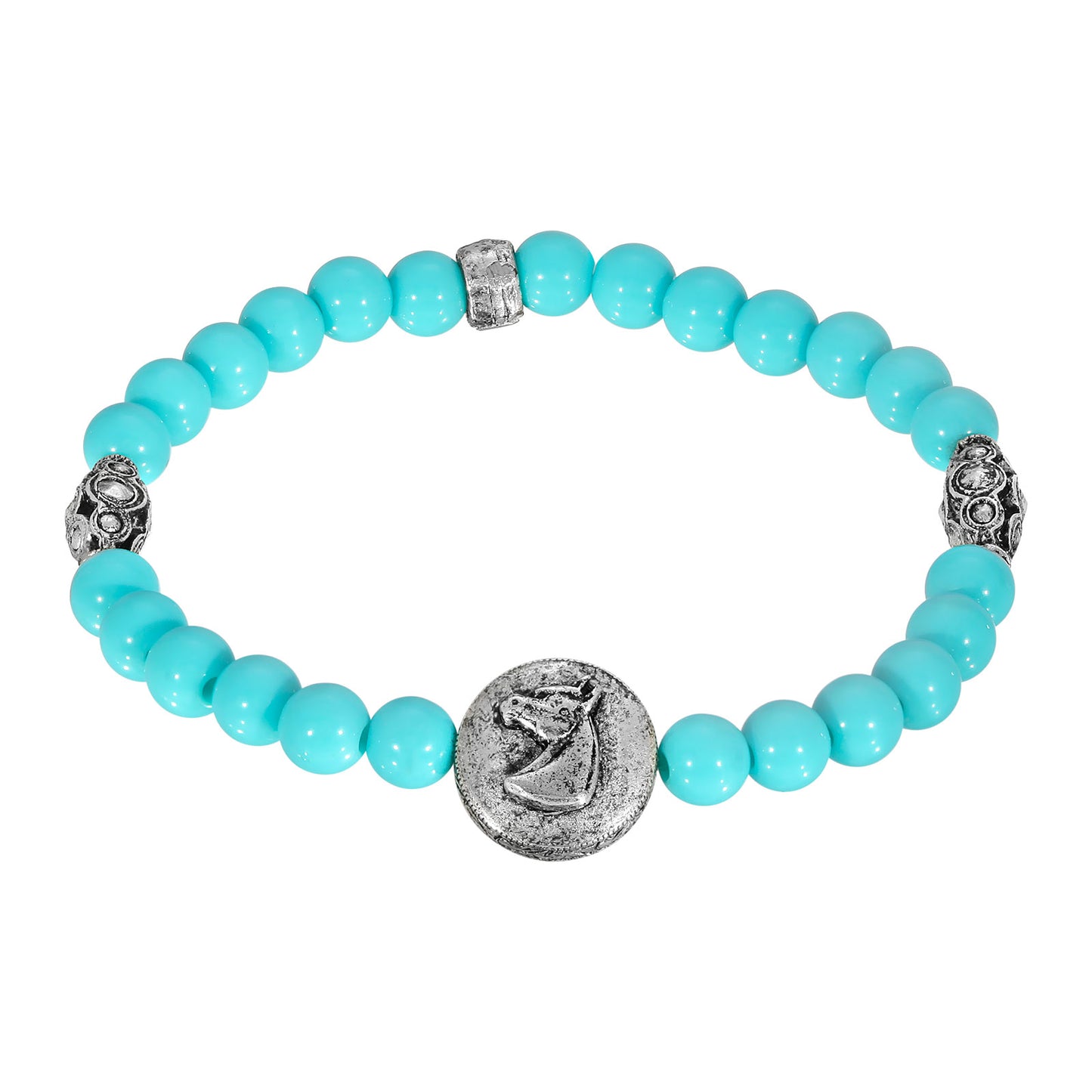 1928 Jewelry® Pewter Turquoise Color Beaded Horse Stretch Bracelet