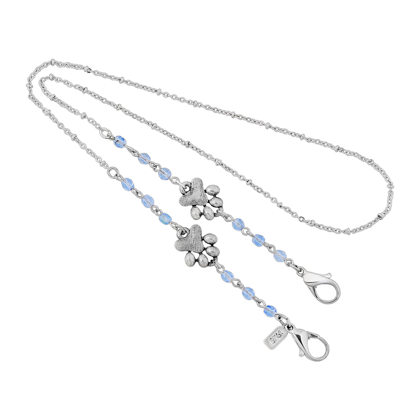 1928 Jewelry® Silver Tone Dog Paw Blue Bead Mask Holder 22 Inch