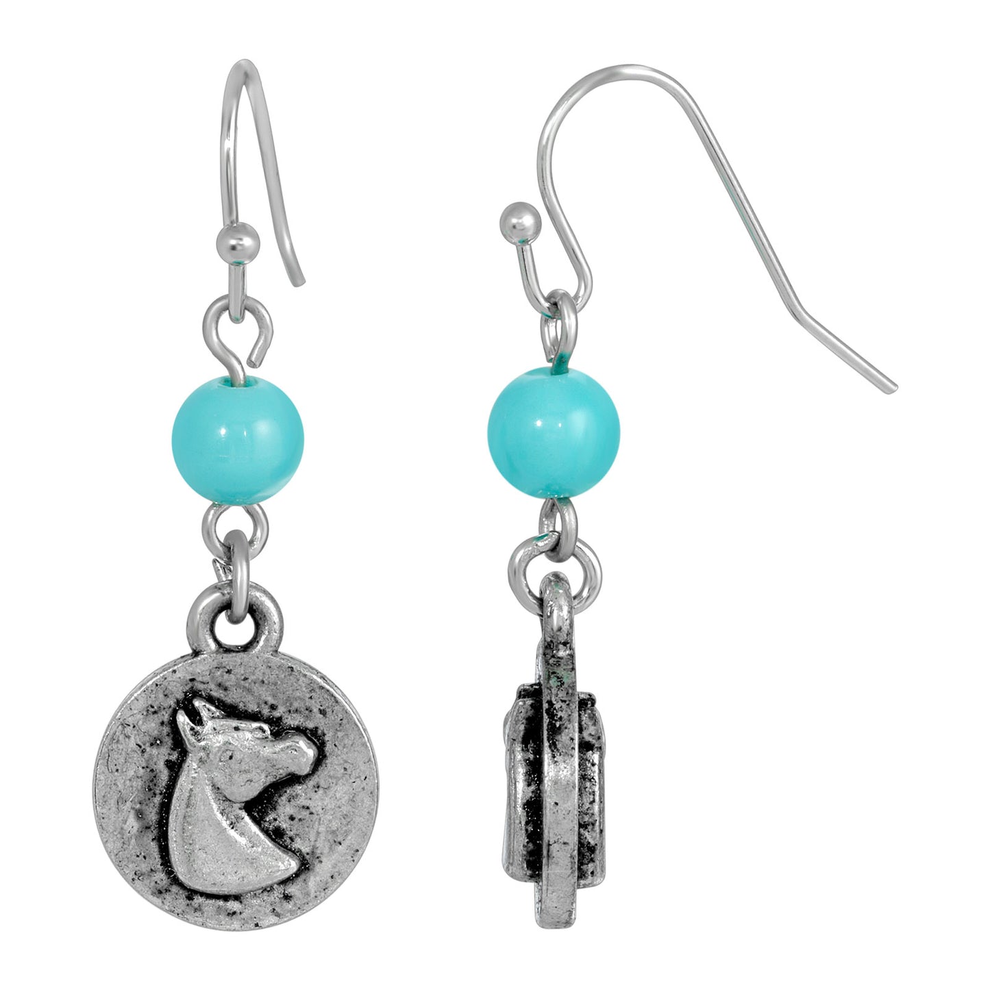 1928 Jewelry® Silver Tone Turquoise Bead Horse Wire Earrings