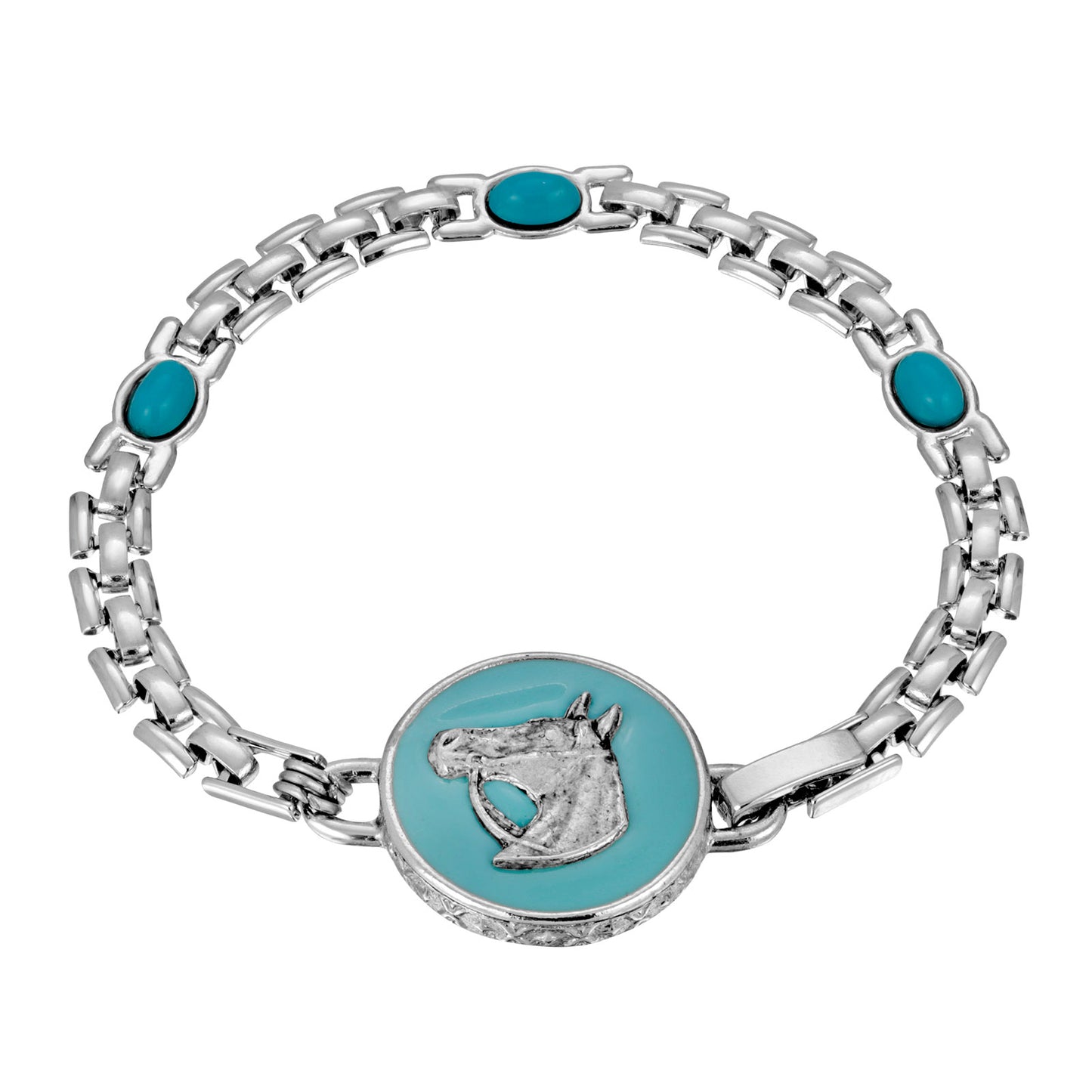 1928 Jewelry® Silver Tone Turquoise Enamel Horse Head Bracelet