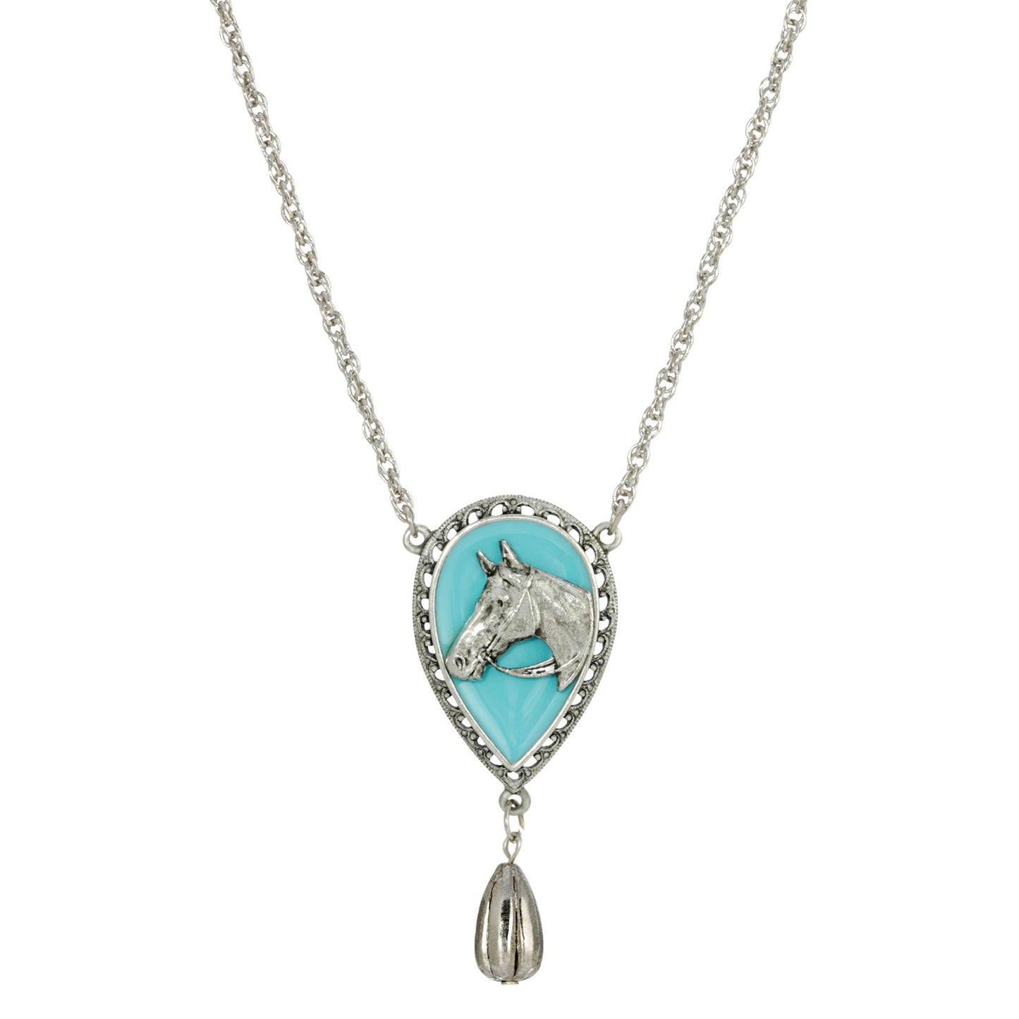 1928 Jewelry® Silver Tone Turquoise Enamel Horse Head Necklace 18 Inch