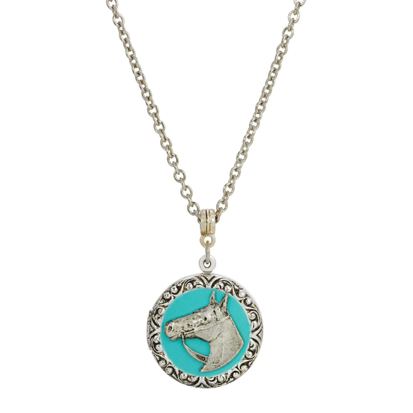 1928 Jewelry® Silver Tone Turquoise Enamel Horse Necklace 24"