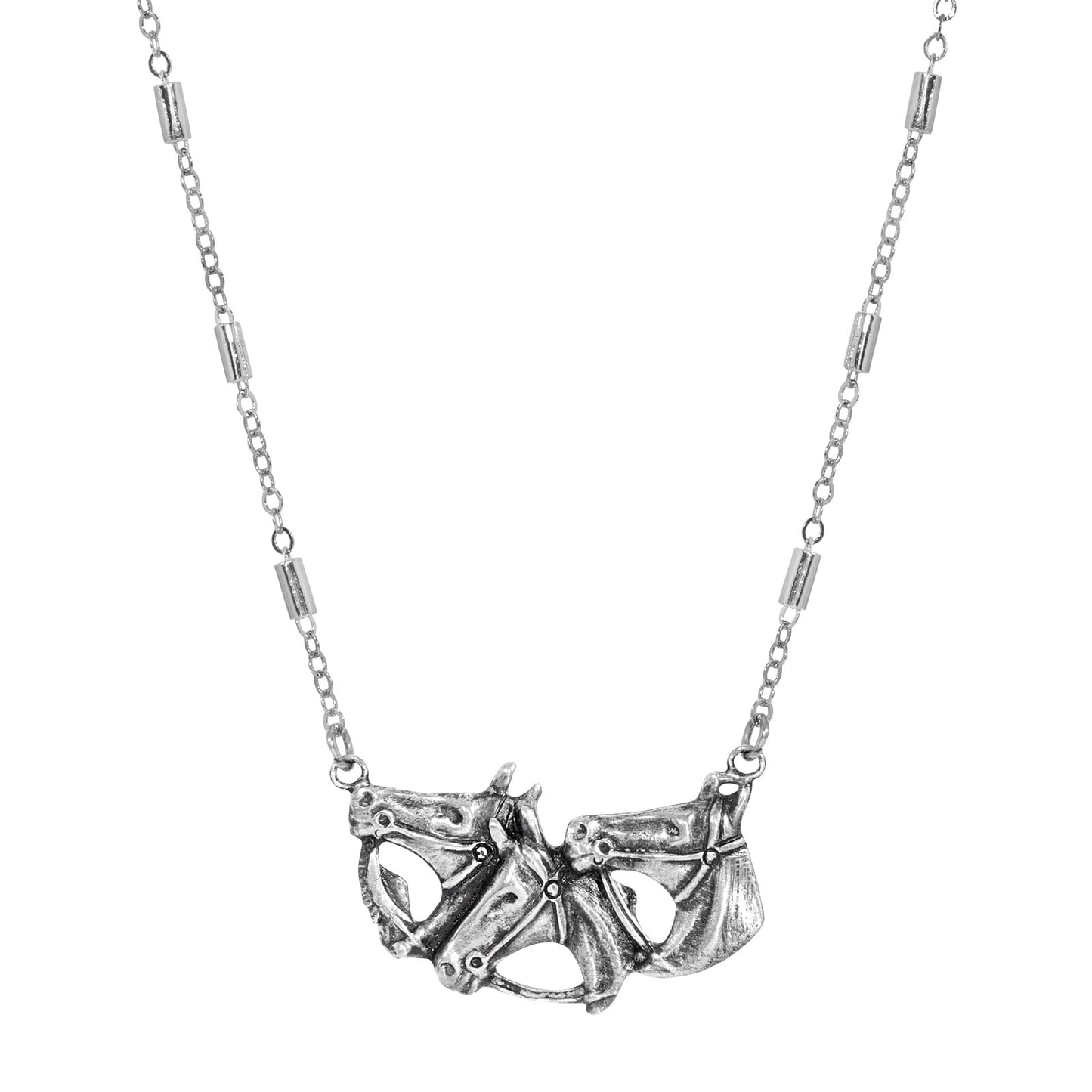 1928 Jewelry® Pewter Horse Heads Necklace 16 Inch Adj