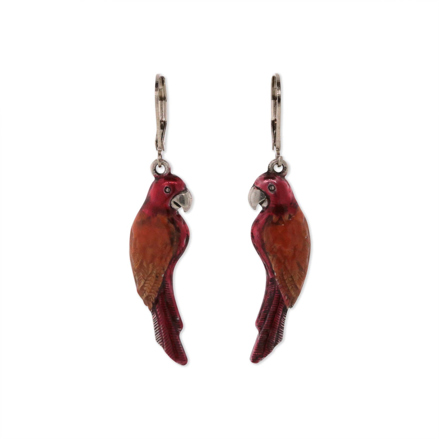 1928 Jewelry® Silver Tone Orange/Red Hand Enamel Parrot Earrings