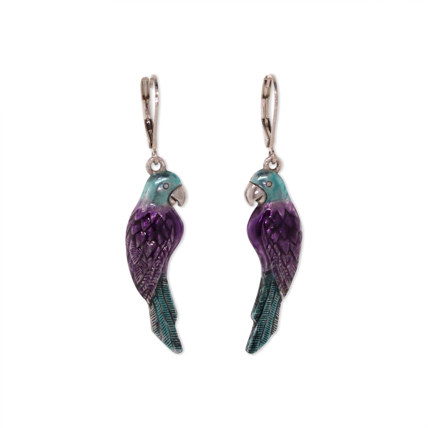 1928 Jewelry® Silver Tone Purple/Blue Hand Enamel Parrot Earrings