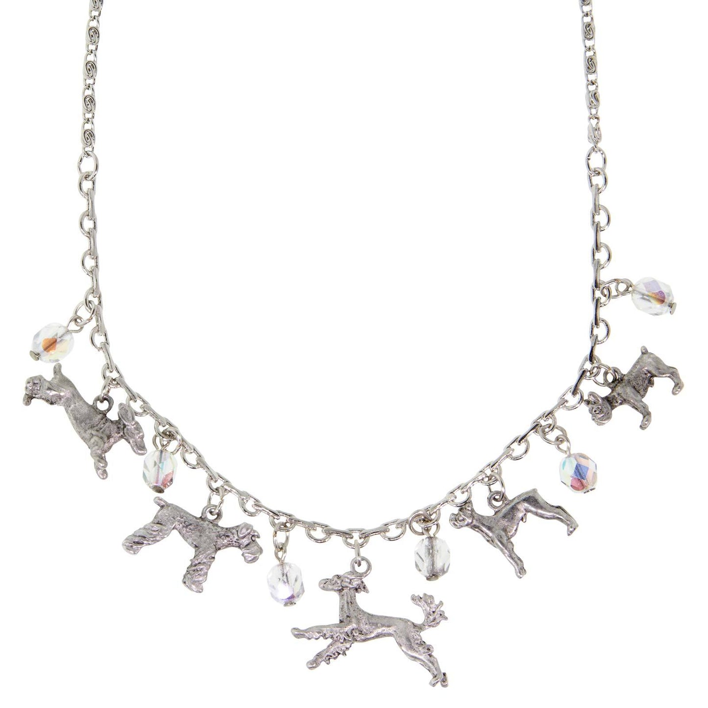 1928 Jewelry® Silver Tone Clear Crystal Beaded Multi Dog Drop Necklace 16" Adj.