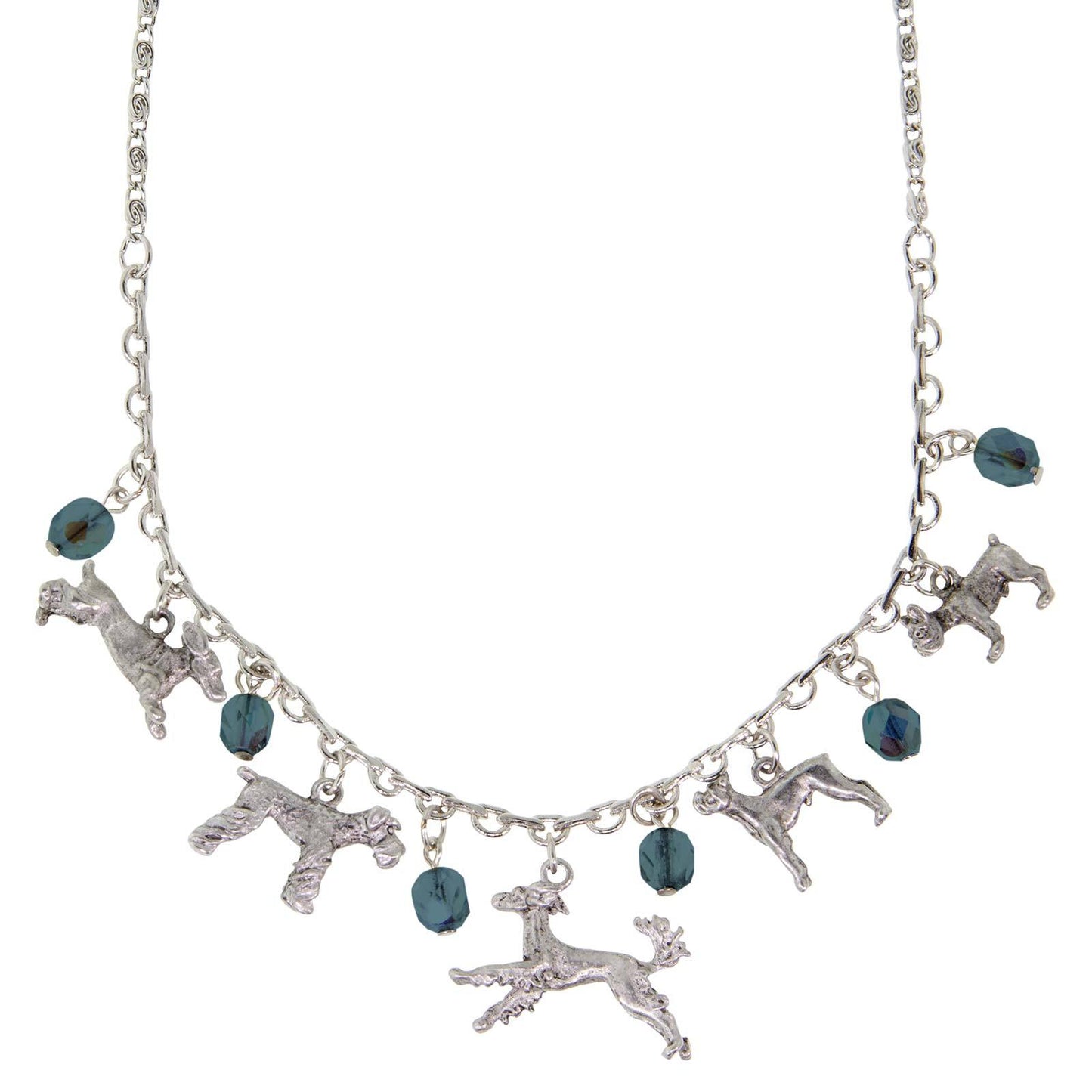 1928 Jewelry® Silver Tone Blue Crystal Beaded Multi Dog Drop Necklace 16" Adj.