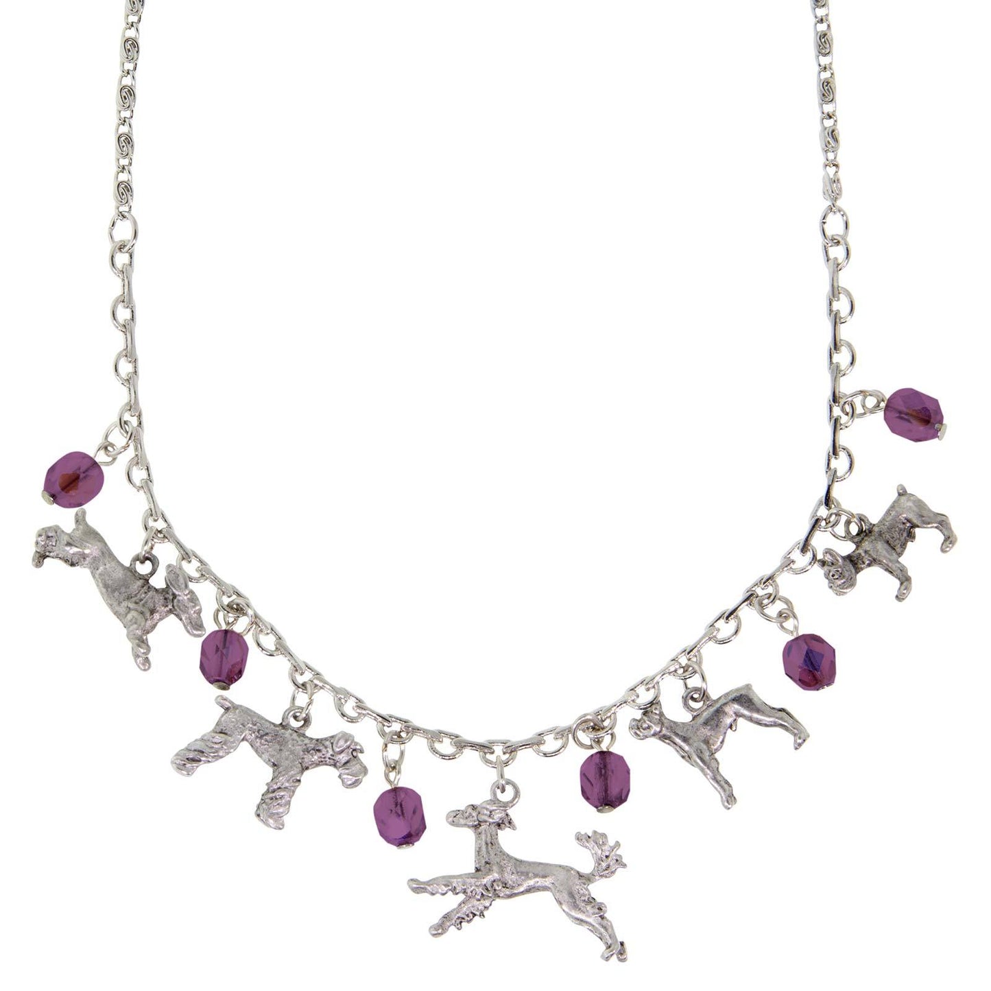 1928 Jewelry® Silver Tone Purple Crystal Beaded Multi Dog Drop Necklace 16" Adj.