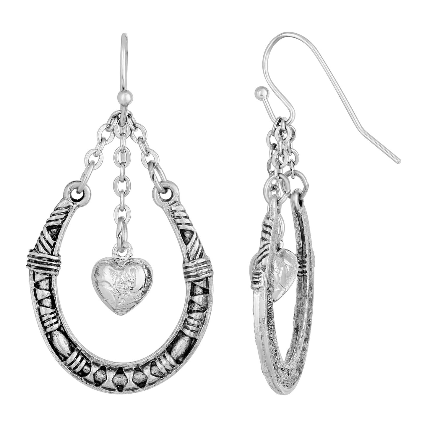 1928 Jewelry® Pewter Horseshoe With Hanging Heart Earring