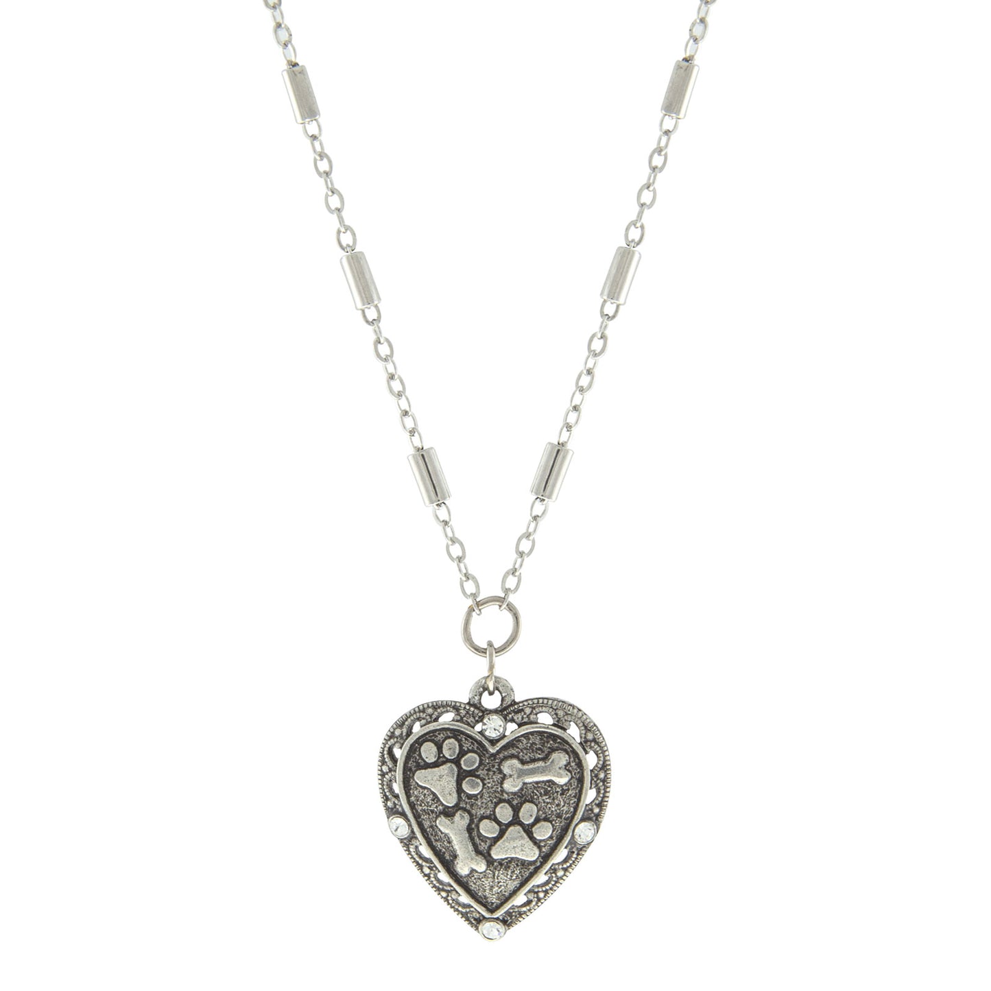 1928 Jewelry® Silver Tone Heart Paw And Bones Necklace 16 Adj