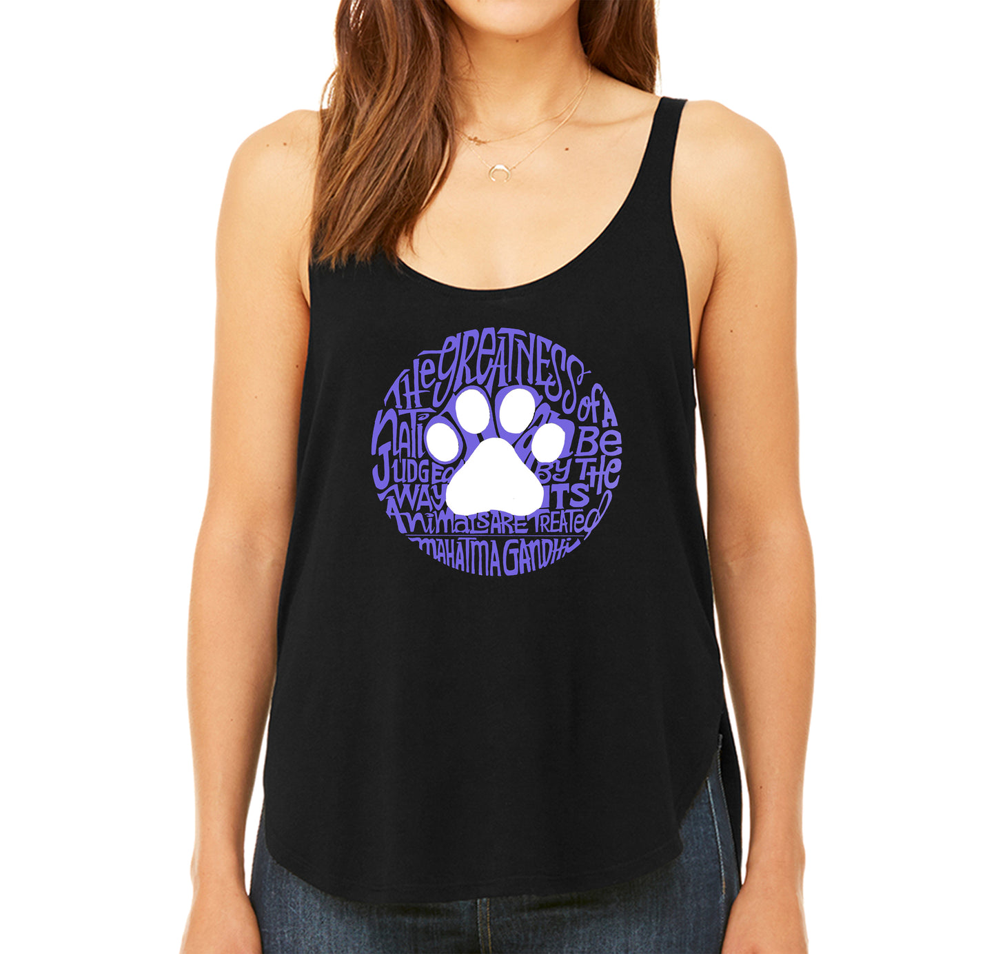 Gandhi's Quote on Animal Treatment - Women's Premium Word Art Flowy Tank Top