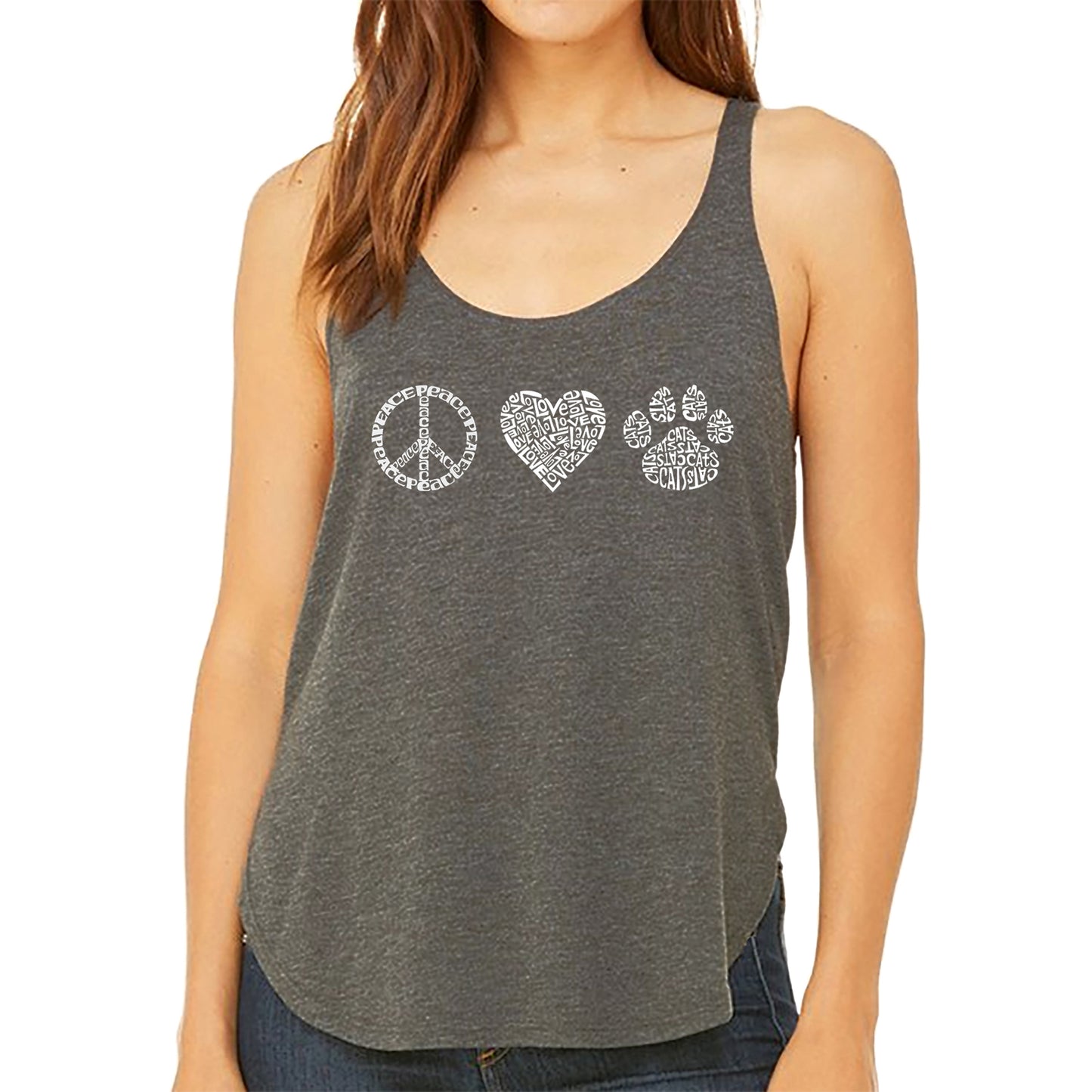 Peace Love Cats - Women's Premium Word Art Flowy Tank Top