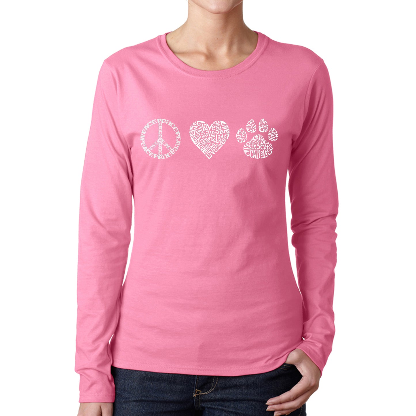 Peace Love Cats - Women's Word Art Long Sleeve T-Shirt