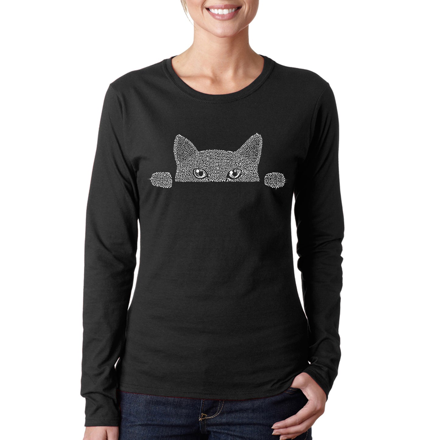 Peeking Cat - Women's Word Art Long Sleeve T-Shirt