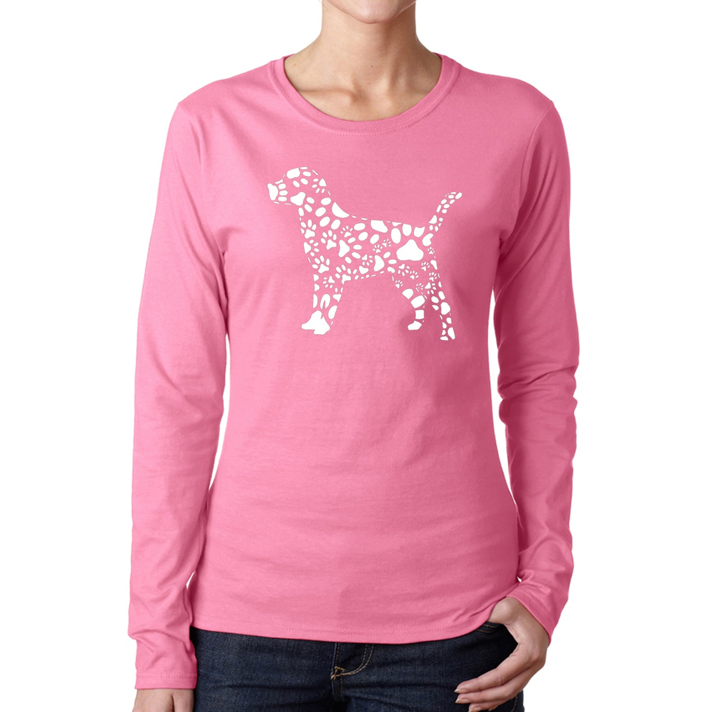 Dog Paw Prints - Women's Word Art Long Sleeve T-Shirt